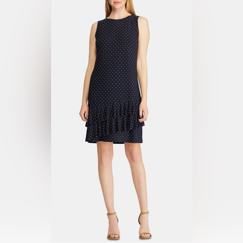 AMERICAN LIVING Black & White Polka Dot Sheath Dress Back Zip Sleeveless Size 16